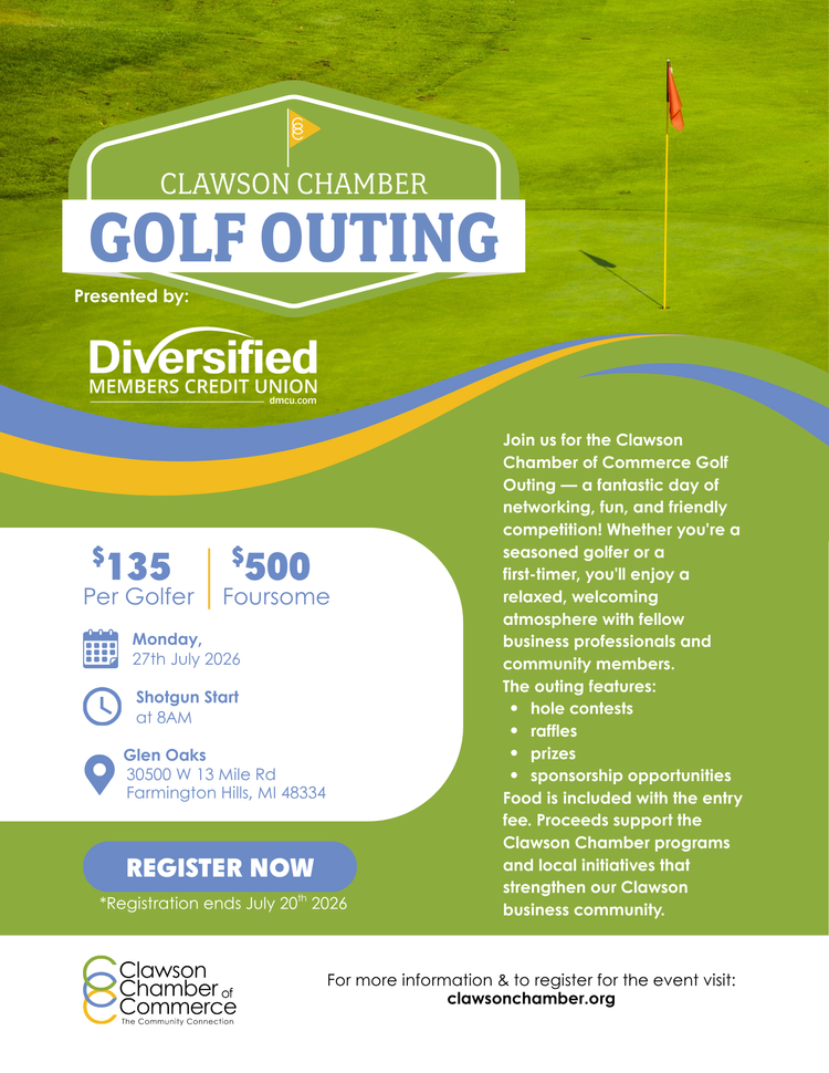 Clawson Chamber Golf Outing details flyer